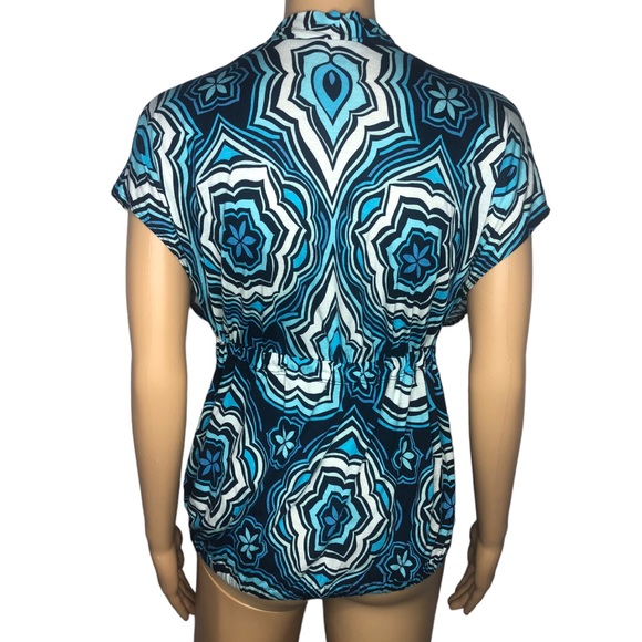 Express Blue Psychedelic Abstract Print Romper Style Tunic Blouse - Picture 5 of 13